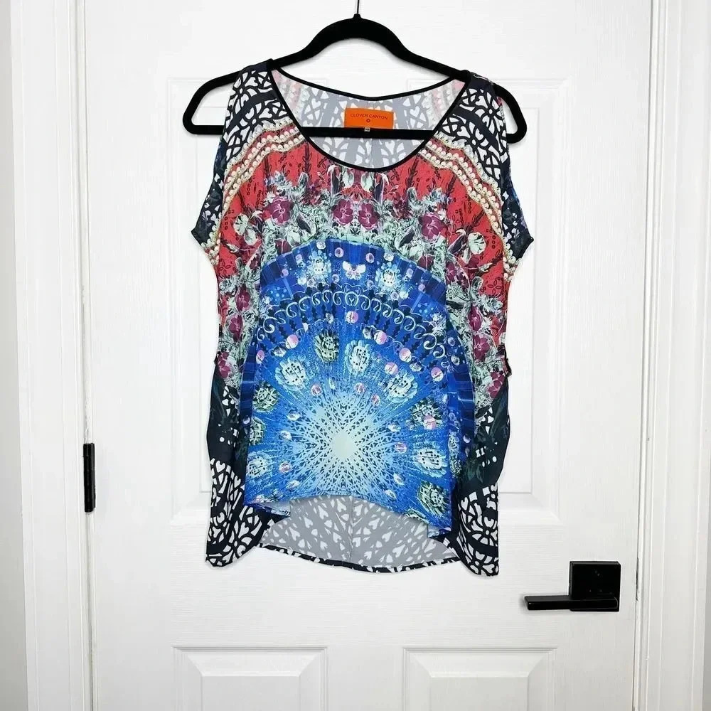 CLOVER CANYON Spanish Fan Cold Shoulder Top Size XS‎